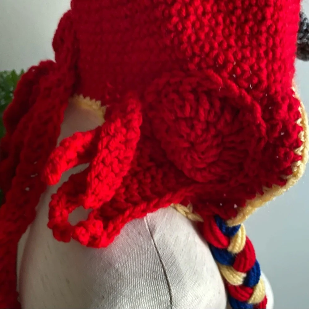 Handmade Rooster Crochet Hand Knit‎ Crocheted Kids Childrens Hat Red One Size